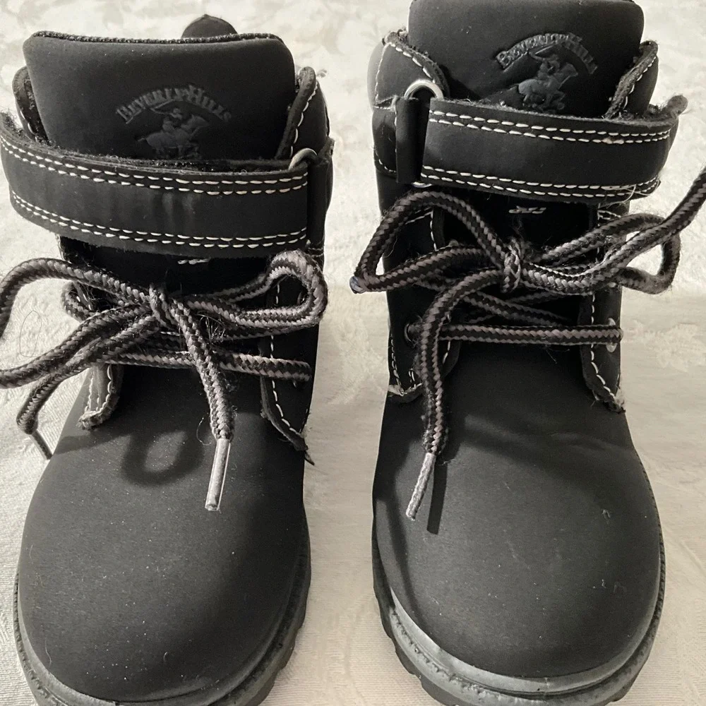 Beverly Hills Polo Club Toddler Boots Black Lace‎ Up Hook and Loop Kids
